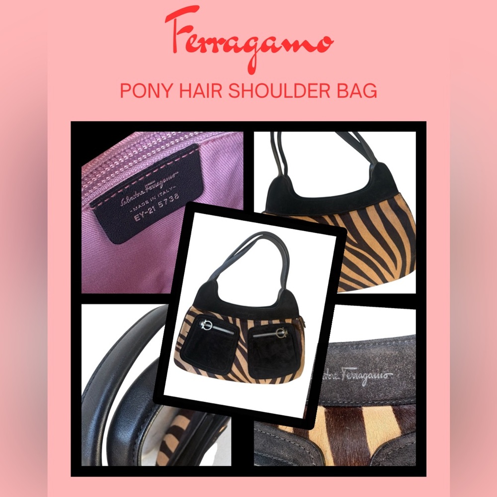 ❌ SOLD. Salvatore Ferragamo Zebra Pony Hair Shoulder Bag - Black & Tan